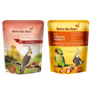 Kit Reino das Aves - Extra Gold Calopsita Frutas 400g + Farinhada R.A Criador Parrots 400g (1)