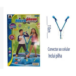 Microfone Infantil 110 cm conectar mp3 celular contem 2 microfones Com Luz E Som Brinquedo Karaoke
