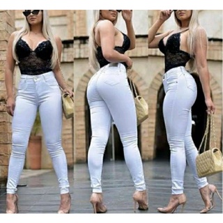 Calça (73) Feminina Jeans Branco Cintura Alta Com Lycra Qualidade Skinny