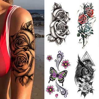 À Prova D 'Água Tatuagem Temporária 3d Lace Rose Flor Tatuagens Linha De Lótus Body Art Braço Manga Falsa Tatoo Mulheres Homens