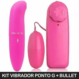 Kit Feminino Vibrador Rosa Ponto G e Vibrador Rosa Bullet com cápsula massageadora de clitóris