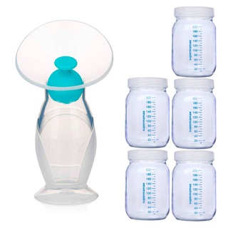 Coletor e Extrator de leite Nuby + 5 Potes de Vidro para Armazenar leite materno