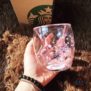 Starbucks Copo De Vidro Sakura Rosa Formato Em Forma De Gato 6oz / 170ml Copo De Leite Isolado Presente Do Amante (8)