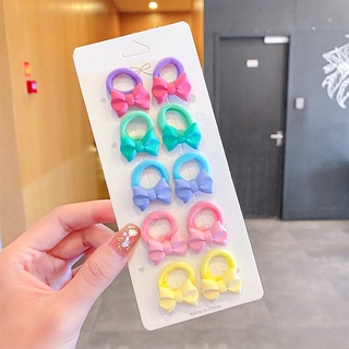 【 kt 】 10 pcs candy color cartoon hair circle set for children and girls small carton animal hair rope rubber band towel hair circle (6)