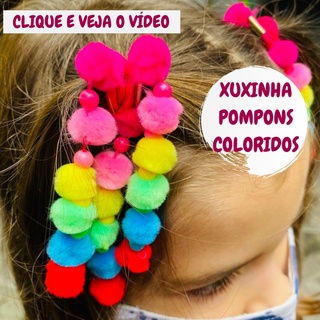 Xuxinha Infantil Elastico Rabico para Cabelo Pompons Coloridos Pronta Entrega (1)