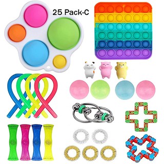 Pop It Sensory Fidget Toys Kit Adulto Kid Autismo Dice Gyro Magic Cube Brinquedo Descompressão Conjunto Brinquedo Mão Dedo Pacote (7)