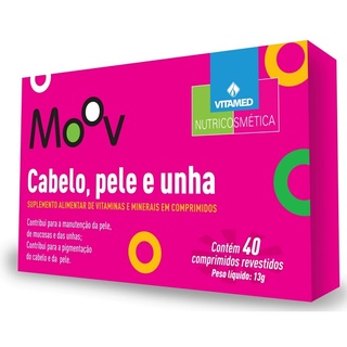 KIT 3X Cabelo pele e unha com Biotina MOOV - Nutrição Vitaminas 40 comprimidos para Acelerar o Crescimento dos Cabelos/