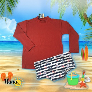 Camisa de proteção solar UV 50 vermelho + sunga marinheiro infantil/juvenil