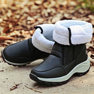 Botas de neve grandes de inverno para mulheres sapatos impermeáveis ​​de pele de cano alto e sapatos de algodão quentes de veludo para mulheres (3)