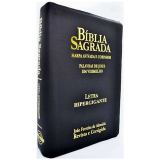 biblia sagrada letra hipergigante com harpa ziper e indice preta