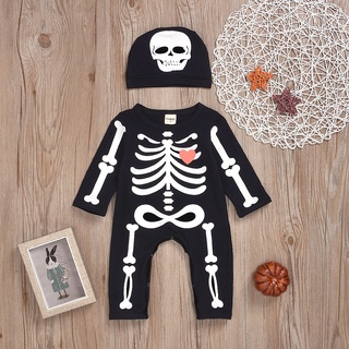 Esqueleto de Halloween para crianças, esqueleto, manga comprida, bebê, crawl, peça única (3)