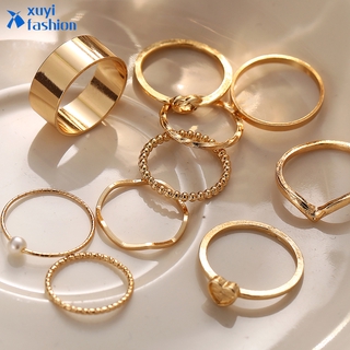 10 Pçs/Set Moda Retro Conjunto Anel De Ouro De Luxo Pérola Estrela Anéis Elegantes Mulheres Acessórios Jóias