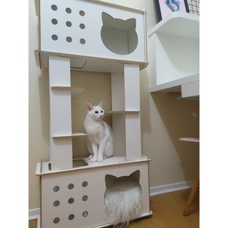 Casinha Torre para Gatos Encaixes Perfeitos MDF Branco
