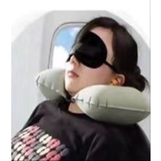 Kit Viagem Almofada Inflável Máscara Tapa Olhos Protetor Auricular para Descanso em Viagens Avião Sono (3)
