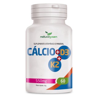 Cálcio+ D3+ K2 60 cápsulas de 550mg Natural Green