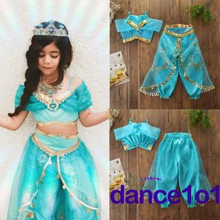Fantasia Infantil Menina Vestido De Princesa Aladdin Jasmine Cosplay | Kids Girl Dress Up Party Costume Set Aladdin Jasmine Princess Cosplay Dress