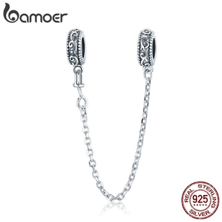 Bamoer 925 Sterling Silver Vintage Vine Safety Chain Charm for Original Silver Bracelet Charms with Silicone Stopper SCC1546