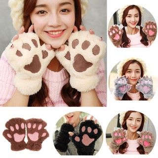 Lovely Women Bear Cat Claw Paw Mitten Plush Gloves Short Finger Half Gloves Ladies Half Cover Female Gloves