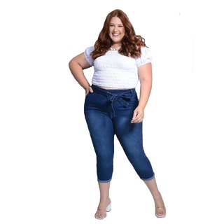 Bermuda jeans Plus Size Maria João Lycra tamanhos grande 46 Ao 60