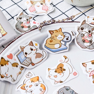 46 Pçs Conjunto De Adesivos Decorativos De Desenho Japonês De Gato Para Diário / Notebook