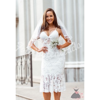 Vestido de Noiva de Alça Off White Rosa Debutante Madrinha Casamento Civil Batizado