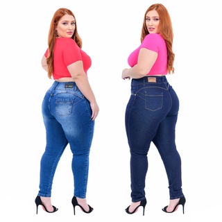 kit 2 calça feminina plus size jeans cintura alta com lycra fashion