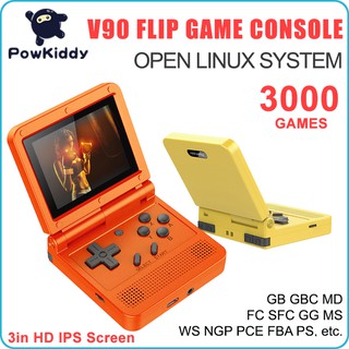 Console De Jogos Powkiddy V90 Brand New 3 Polegadas Hd IPS Tela Flip Console De Jogos Handheld