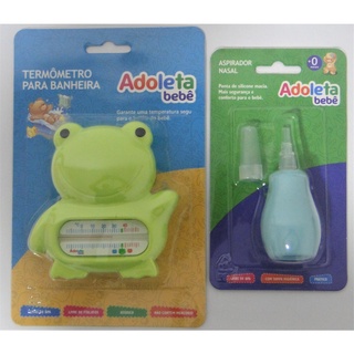 Kit Termômetro de Banho Para Bebê + Aspirador Nasal Azul Adoleta