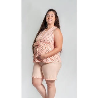Pijama Bermuda Feminino Gestante Maternidade Amamentação Blusa Estampada Shorts Liso