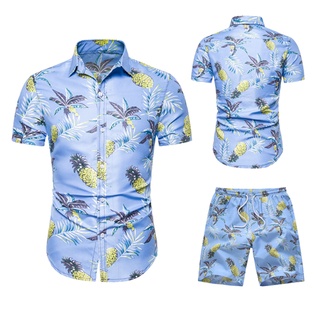 Conjunto Masculino Camiseta Manga Curta Verão Havaiano
