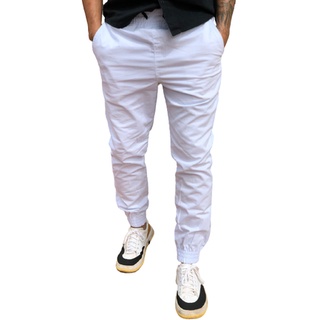 Calça Masculina Jogger Branca Preto Jeans Confortável Estilo Sarja Varias Cores