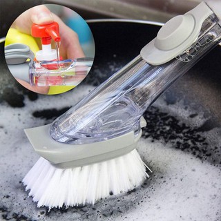 Escova de Limpeza 2 em 1 Esponja Louça Limpa Cozinha Dispense Detergente Cinza (4)
