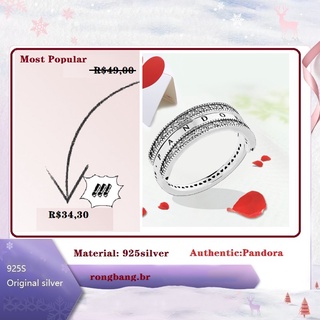 S925 sterling silver love heart-shaped hollow diamond ring Pandora Anel Flip em Prata 925 com Design Personalizado para Casais