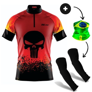 Camisa Ciclismo Caveira Be Fast Blusa Camiseta Bike Proteção Uv50 Smart Bolsos Ziper Justiceiro Punisher