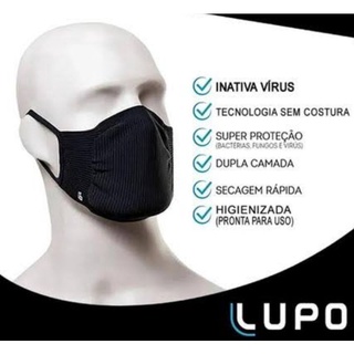 Kit com duas Máscaras Preta Lupo zero costura anti viral Bac off