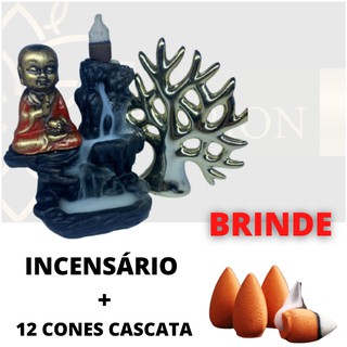 Incensário Cascata Buda - Decoração em Resina + Brinde