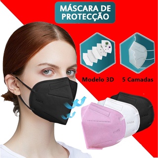 KIT 5 Máscara Mascara N95 Proteção Facial 5 Camadas Com Clipe Nasal Respiratória Kn95