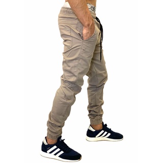 Calça Jogger Masculina Com Elástico Na Cintura e Na Perna Cáqui