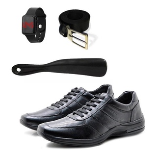 Sapato social masculino Pipper Sola Confort Gel +relógio+calçadeira+cinto