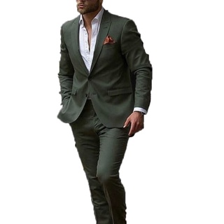 Ocasional Elegante 2 Peças (Jacket + Calça) Verde Escuro Terno Dos Homens Slim Fit Noivo Smoking Moda Ternos De Casamento Personalizado Blazer Prom (2)