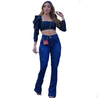 Calça jeans flare feminina com lycra costura empina bumbum (3)