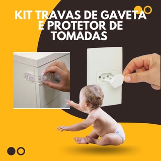 KIT Trava Gaveta Armário Segurança Protetor Proteção para Bebe (4 Peças) + PROTETOR DE TOMADA 10 PÇS