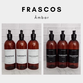 Kit Frasco Ambar Banheiro Shampoo Condicionador e Sabonete 500ml 03 Peças Cilíndrico Decoração Minimalista