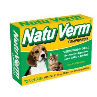 Vermífugo Natu Verm para Cães e Gatos Com 4 Comprimidos