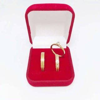 Par De Aliança Casamento Noivado Com Pedra De Zircônia Banhado ouro 18k + Anel Solitário + Caixinha de Brinde