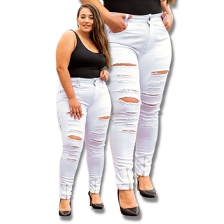 Calça Feminina Plus Size Jeans Colorida Elastano Premium Branca Ziper