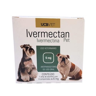 Ivermectan pet 6mg antipulgas, carrapatos, sarna e vermífugo pra cachorro caixa c/4 comprimidos (3)