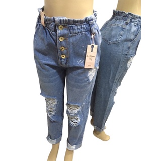 Calça Jeans Feminina MOM/ Boyfriend - Rasgada Destroyed - Cintura Alta - Tendência do Momento