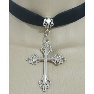 Gargantilha chocker pingente cruz crucifixo grande gotico vitoriano (4)