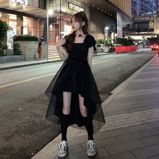 (Liu) 2020 novo vestido de manga curta bolha saia francesa com gola quadrada
